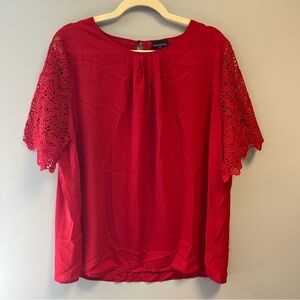 Zenobia Blouse Red Lace Crochet Sleeve w/ Keyhole Back Top Sz 3X EUC